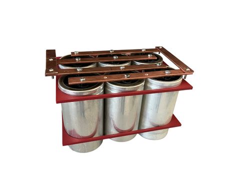 Pulse-forming network module: parallel capacitor bank joined by copper bus bars